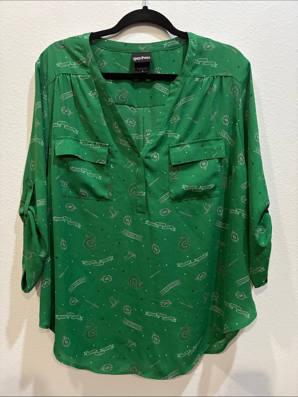 Harry Potter Women's Emerald Green Slytherin House Button-Style Blouse
